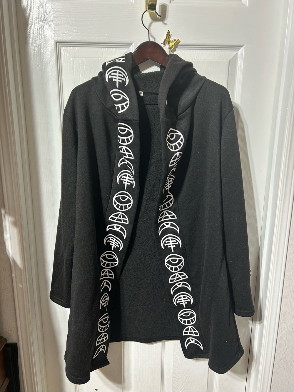 Black Hooded Open Jacket with White Graphic Trim